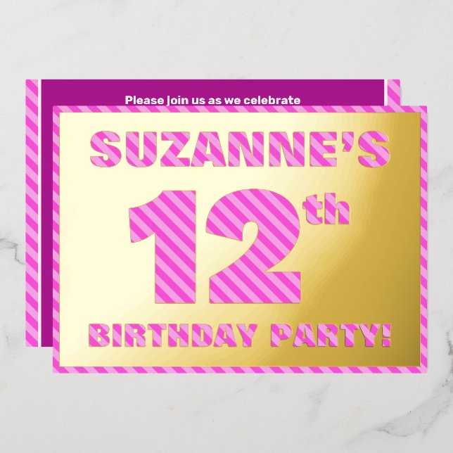 Invitation En Aluminium Fête du 12e anniversaire — Audacieux, amusant, ros (Recto/Verso)