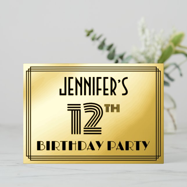 Invitation En Aluminium Fête du 12ème anniversaire — Art Déco Style "12" & (Debout devant)