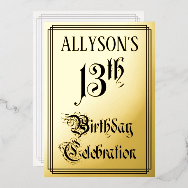 Invitation En Aluminium Fête du 13e anniversaire — Script élégant + Nom pe (Recto/Verso)
