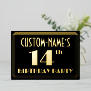 Invitation En Aluminium Fête du 14e anniversaire : Art Déco Look "14", ave