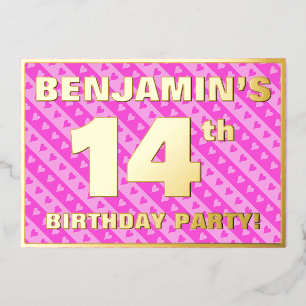 Invitation En Aluminium Fête du 14e anniversaire — Coeurs roses amusants e