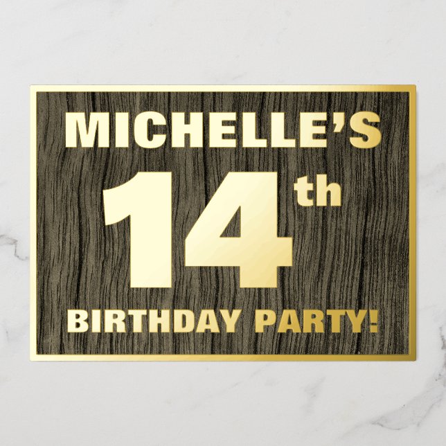 Invitation En Aluminium Fête du 14e anniversaire : Gras, Motif du grain de (Recto)