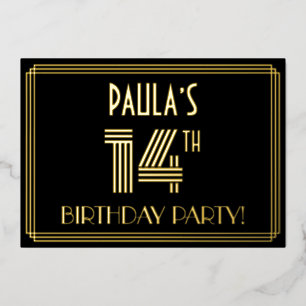 Invitation En Aluminium Fête du 14e anniversaire — Style Art Déco "14" + N