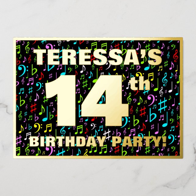 Invitation En Aluminium Fête du 14e anniversaire — Symboles de musique amu (Recto)