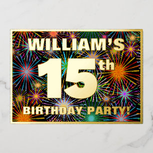 Invitation En Aluminium Fête du 15e anniversaire — Amusant, Feu d'artifice