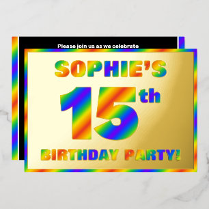 Invitation En Aluminium Fête du 15e anniversaire — Amusant, Rainbow Spectr