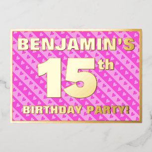 Invitation En Aluminium Fête du 15e anniversaire — Coeurs roses amusants e