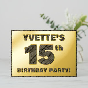 Invitation En Aluminium Fête du 15e anniversaire — Gras, Faux Wood Grain T