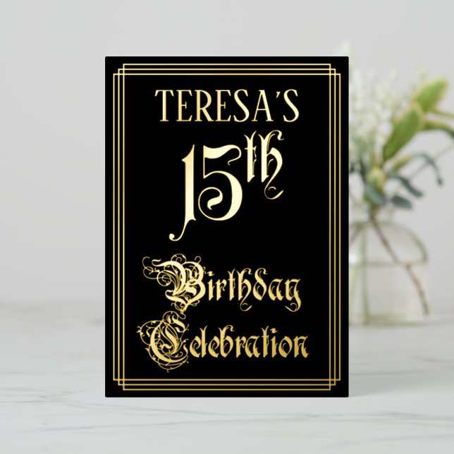 Invitation En Aluminium Fête du 15e anniversaire — Script fantaisie et nom (Debout devant)