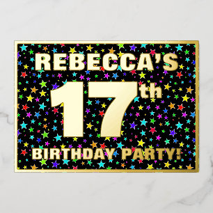 Invitation En Aluminium Fête du 17e anniversaire — Amusant, Colorful Stars