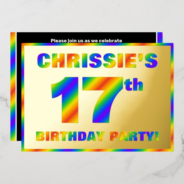 Invitation En Aluminium Fête du 17e anniversaire — Amusant, Rainbow Spectr (Recto/Verso)