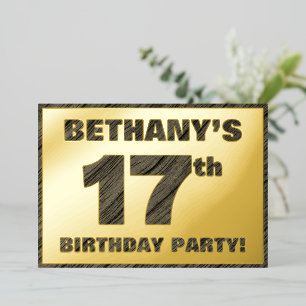 Invitation En Aluminium Fête du 17e anniversaire — Gras, Faux Wood Grain T