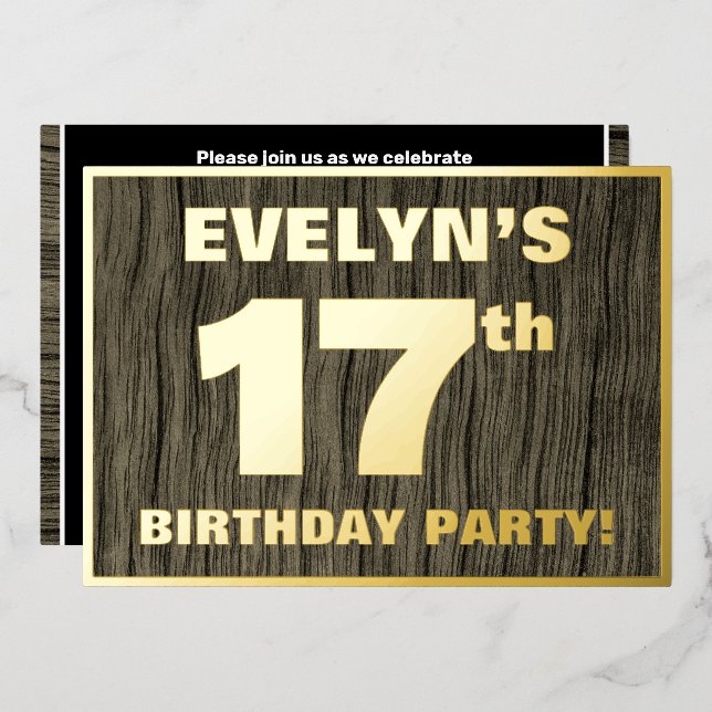 Invitation En Aluminium Fête du 17e anniversaire : Gras, Motif du grain de (Recto/Verso)