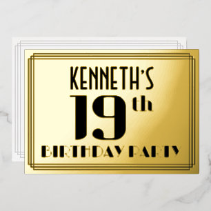 Invitation En Aluminium Fête du 19e anniversaire : Art Déco Look "19" et n