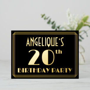 Invitation En Aluminium Fête du 20e anniversaire : Art Déco Look "20", ave
