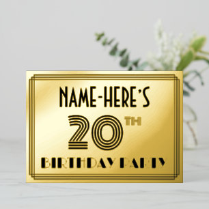 Invitation En Aluminium Fête du 20e anniversaire — Art Déco Style "20" & N