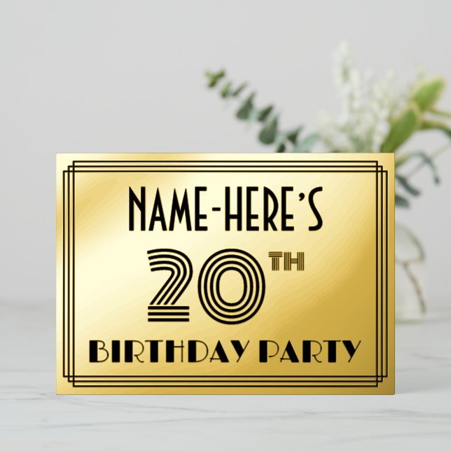 Invitation En Aluminium Fête du 20e anniversaire — Art Déco Style "20" & N (Debout devant)