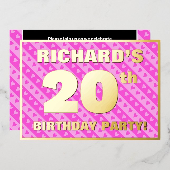 Invitation En Aluminium Fête du 20e anniversaire — Coeurs roses amusants e (Recto/Verso)