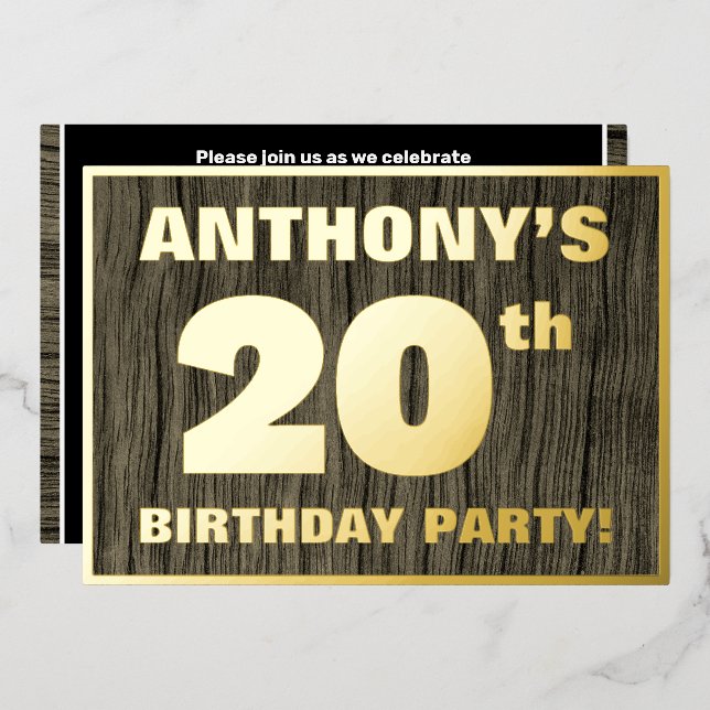 Invitation En Aluminium Fête du 20e anniversaire : Gras, Motif du grain de (Recto/Verso)