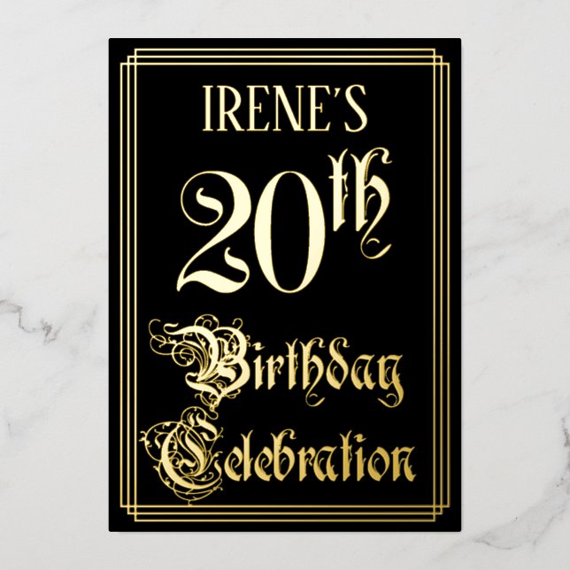 Invitation En Aluminium Fête du 20e anniversaire — Script fantaisie et nom (Recto)