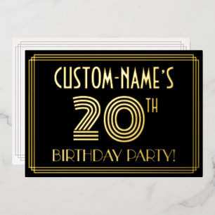Invitation En Aluminium Fête du 20e anniversaire — Style Art Déco "20" + N