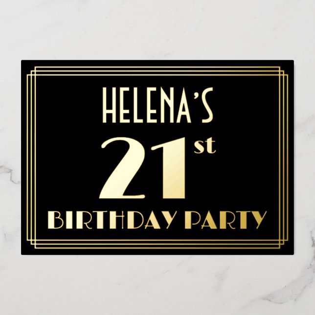Invitation En Aluminium Fête du 21e anniversaire : Art Déco Look "21", ave (Recto)