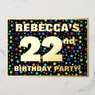 Invitation En Aluminium Fête du 22e anniversaire — Amusant, Colorful Stars