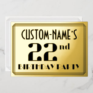 Invitation En Aluminium Fête du 22e anniversaire : Art Déco Look "22" et n