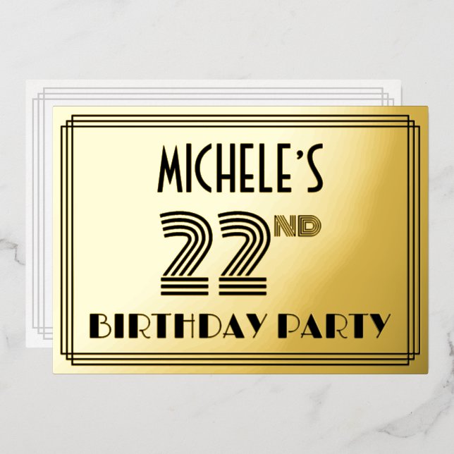 Invitation En Aluminium Fête du 22e anniversaire — Art Déco Style "22" & N (Recto/Verso)