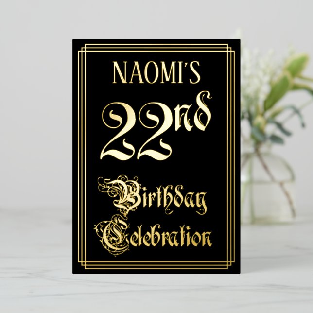 Invitation En Aluminium Fête du 22e anniversaire — Script fantaisie et nom (Debout devant)