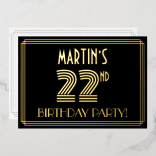 Invitation En Aluminium Fête du 22e anniversaire — Style Art Déco "22" + N