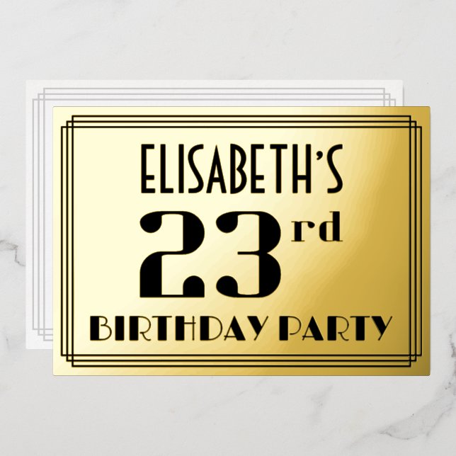 Invitation En Aluminium Fête du 23e anniversaire : Art Déco Look "23" et n (Recto/Verso)
