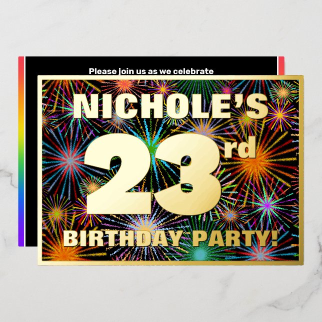 Invitation En Aluminium Fête du 23e anniversaire — Fun d'artifice amusant  (Recto/Verso)