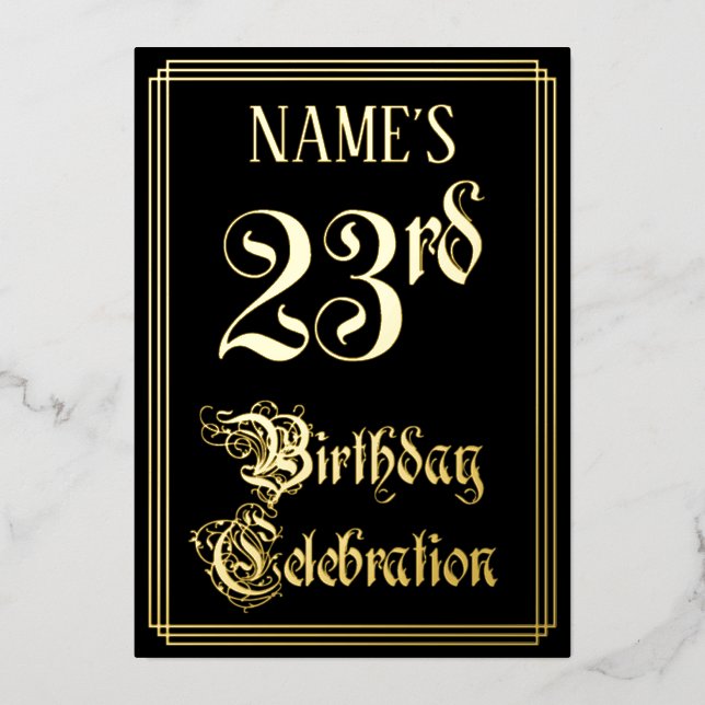 Invitation En Aluminium Fête du 23e anniversaire — Script fantaisie et nom (Recto)