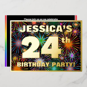 Invitation En Aluminium Fête du 24e anniversaire — Amusant, Feu d'artifice