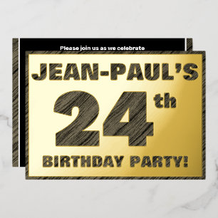 Invitation En Aluminium Fête du 24e anniversaire — Gras, Faux Wood Grain T