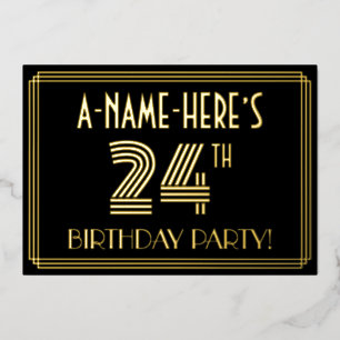 Invitation En Aluminium Fête du 24e anniversaire — Style Art Déco "24" + N