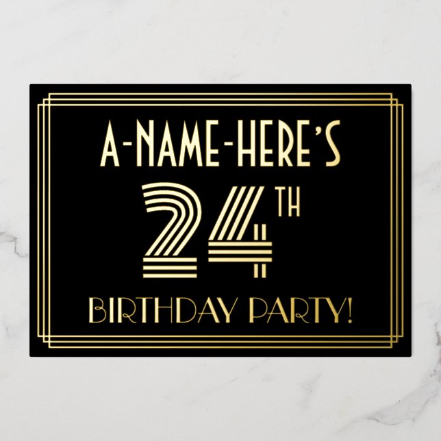 Invitation En Aluminium Fête du 24e anniversaire — Style Art Déco "24" + N (Recto)