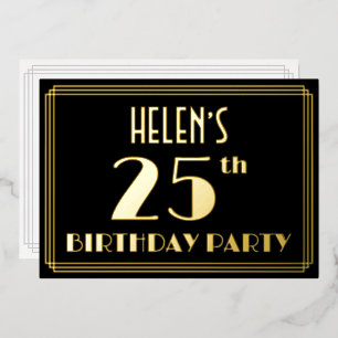 Invitation En Aluminium Fête du 25e anniversaire : Art Déco Look "25", ave