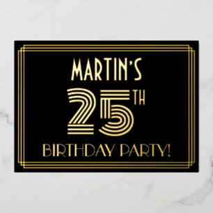 Invitation En Aluminium Fête du 25e anniversaire — Style Art Déco "25" + N