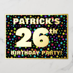 Invitation En Aluminium Fête du 26e anniversaire — Amusant, Colorful Stars