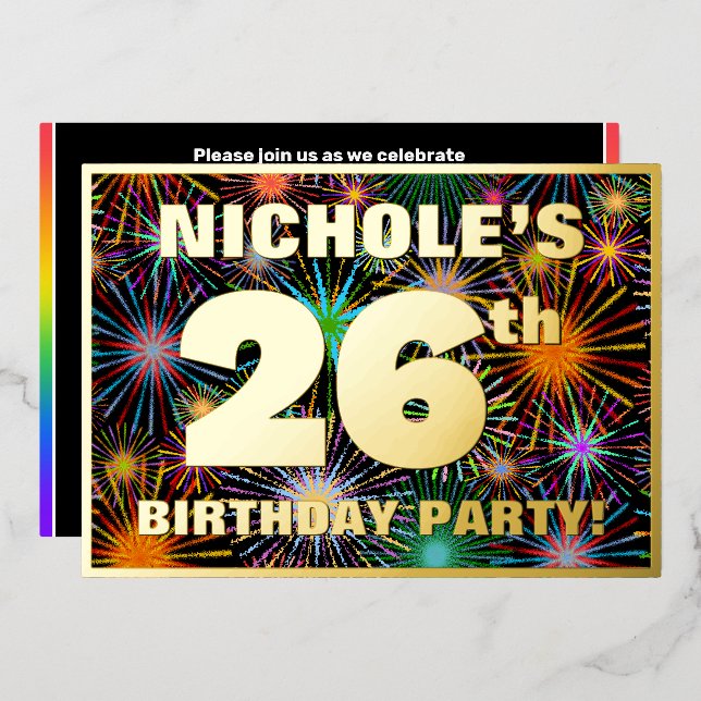 Invitation En Aluminium Fête du 26e anniversaire — Amusant, Feu d'artifice (Recto/Verso)