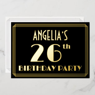 Invitation En Aluminium Fête du 26e anniversaire : Art Déco Look "26", ave