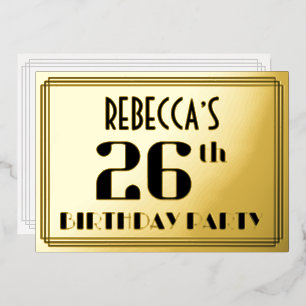 Invitation En Aluminium Fête du 26e anniversaire : Art Déco Look "26" et n