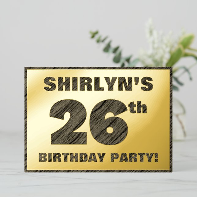 Invitation En Aluminium Fête du 26e anniversaire — Gras, Faux Wood Grain T (Debout devant)
