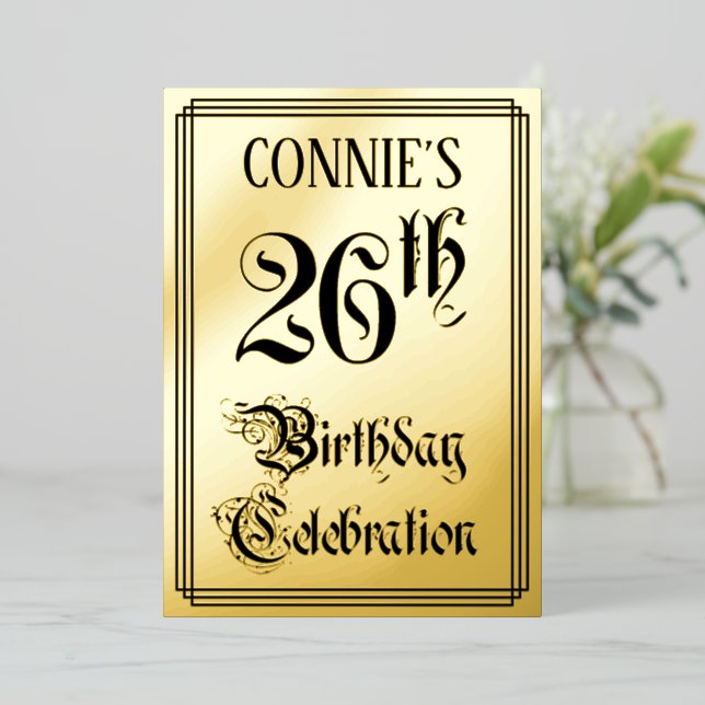 Invitation En Aluminium Fête du 26e anniversaire — Script élégant + Nom pe (Debout devant)