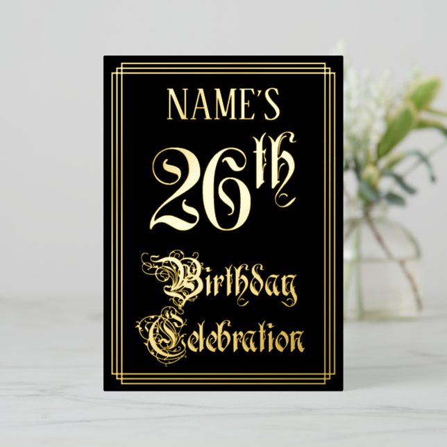 Invitation En Aluminium Fête du 26e anniversaire — Script fantaisie et nom (Debout devant)