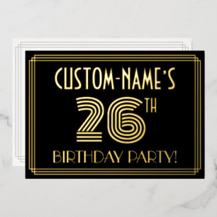 Invitation En Aluminium Fête du 26ème anniversaire — Art Déco Style "26" +