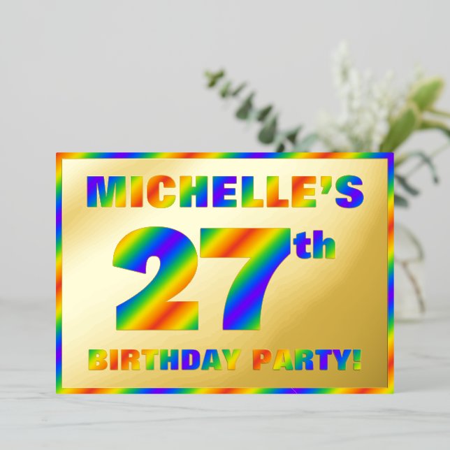 Invitation En Aluminium Fête du 27e anniversaire — Amusant, Rainbow Spectr (Debout devant)