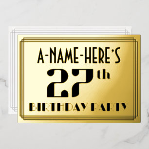 Invitation En Aluminium Fête du 27e anniversaire : Art Déco Look "27" et n